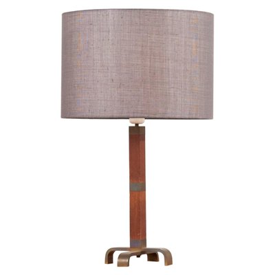 Wooden Table Lamp with Grey Lampshade, 1950s-SFD-1092539