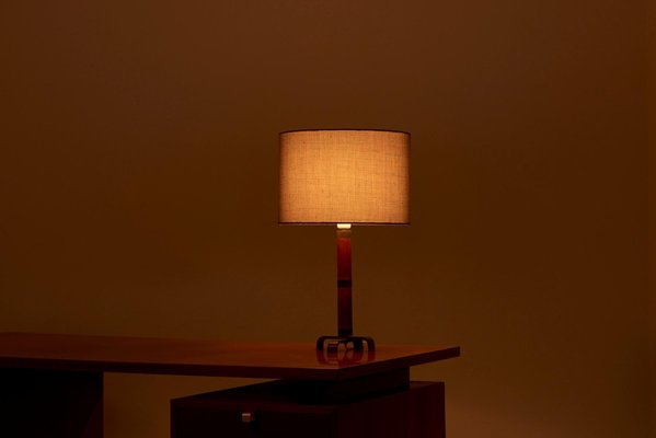 Wooden Table Lamp with Grey Lampshade, 1950s-SFD-1092539