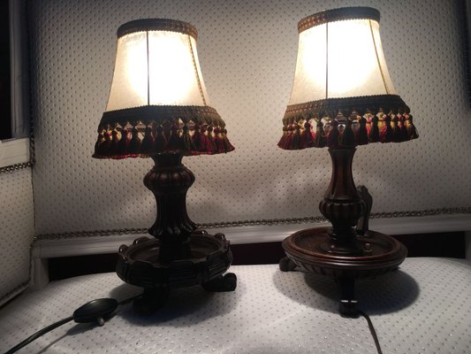 Wooden Table Lamps, 1940s, Set of 2-WQQ-689136