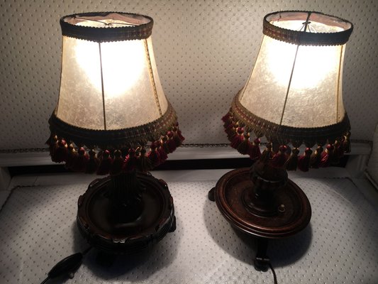 Wooden Table Lamps, 1940s, Set of 2-WQQ-689136