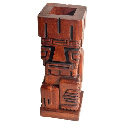 Wooden Tiki Totem Sculpture Pen Holder, 1960-UR-1820303