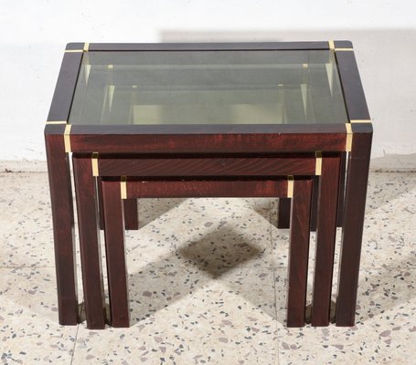 Wooden Triptych Coffee Tables with Glass Top, 1980s, Set of 3-RAQ-743228