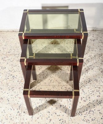 Wooden Triptych Coffee Tables with Glass Top, 1980s, Set of 3-RAQ-743228