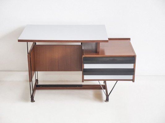 Wooden Writing Desk with Metal Structure, Italy, 1960s-ZYF-834872