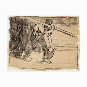 Worker - Ink and Pencil Drawing by G. Galantara - Early 20th Century Early 20th Century-ZCI-757520