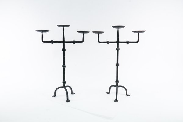 Wrought Brutalist Candleholders, France, 1930s, Set of 2-KQB-1426470