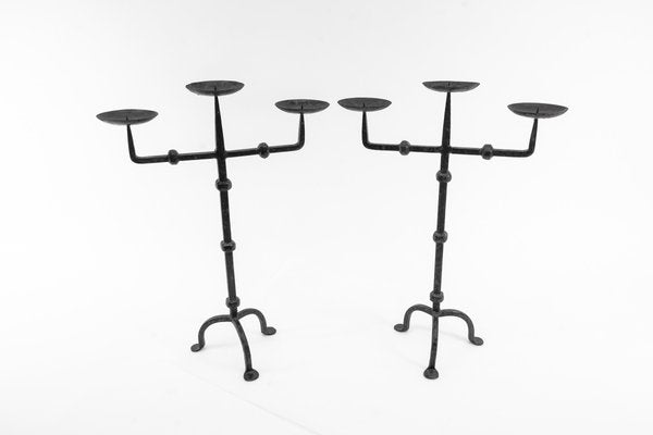 Wrought Brutalist Candleholders, France, 1930s, Set of 2-KQB-1426470