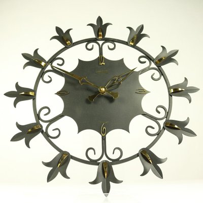 Wrought Iron and Brass Electric Wall Clock from Atlanta, 1960s-FUP-664191