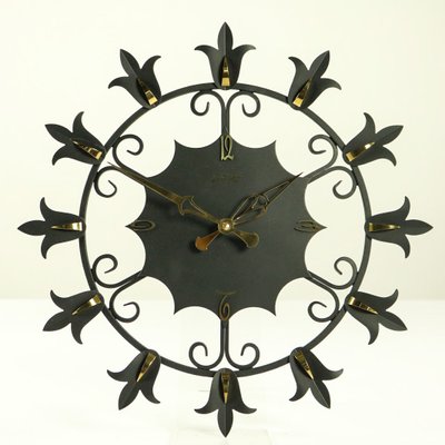 Wrought Iron and Brass Electric Wall Clock from Atlanta, 1960s-FUP-664191