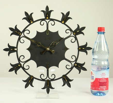 Wrought Iron and Brass Electric Wall Clock from Atlanta, 1960s-FUP-664191