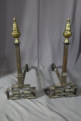 Wrought Iron and Bronze Andirons, Set of 2-WSV-1264770