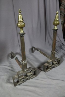 Wrought Iron and Bronze Andirons, Set of 2-WSV-1264770