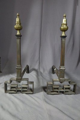 Wrought Iron and Bronze Andirons, Set of 2-WSV-1264770