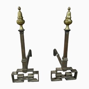 Wrought Iron and Bronze Andirons, Set of 2-WSV-1264770