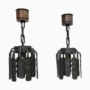 Wrought Iron and Copper Ceiling Lights, 1970s, Set of 2-EY-1010470