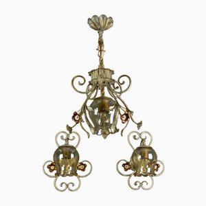 Wrought Iron and Glass Pendant Light & Sconces, Set of 3-KEG-973917