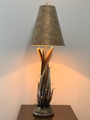 Wrought iron and gold leatherette console lamp, 1980s-IJR-1778406