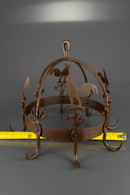 Wrought Iron and Metal Rooster Hanging Pot Rack-KEG-1086386