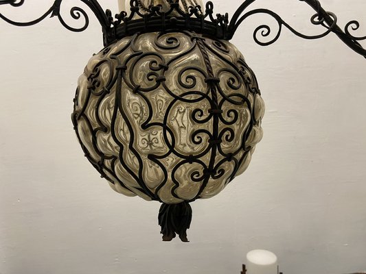 Wrought Iron and Murano Glass Chandelier, 1940s-JJC-1790392