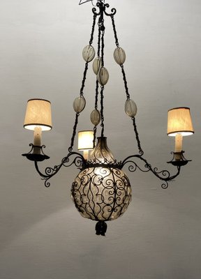 Wrought Iron and Murano Glass Chandelier, 1940s-JJC-1790392