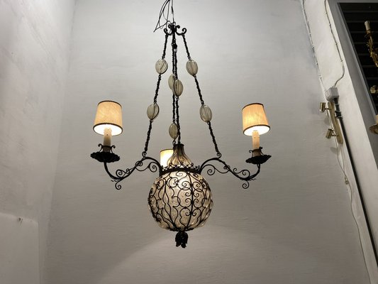 Wrought Iron and Murano Glass Chandelier, 1940s-JJC-1790392