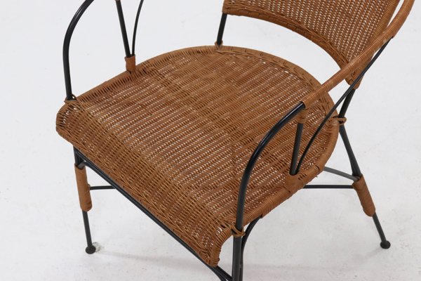 Wrought Iron and Rattan Side Chair, 1970s-VV-2019770