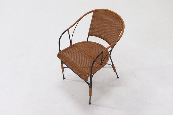 Wrought Iron and Rattan Side Chair, 1970s-VV-2019770