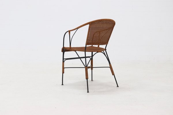 Wrought Iron and Rattan Side Chair, 1970s-VV-2019770