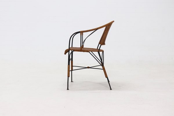 Wrought Iron and Rattan Side Chair, 1970s-VV-2019770