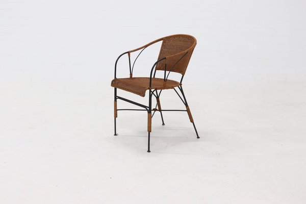 Wrought Iron and Rattan Side Chair, 1970s-VV-2019770