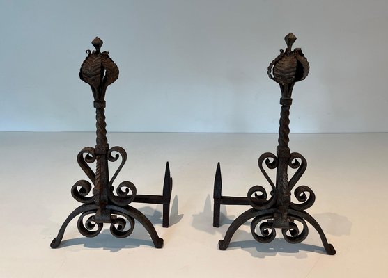 Wrought Iron Andirons, 1890s, Set of 2-BA-1769316