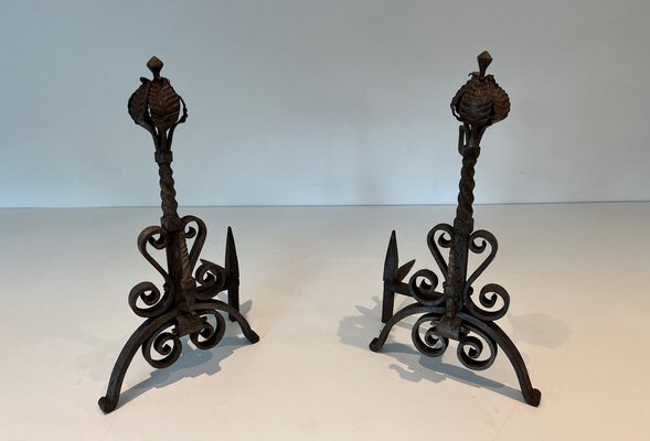 Wrought Iron Andirons, 1890s, Set of 2-BA-1769316