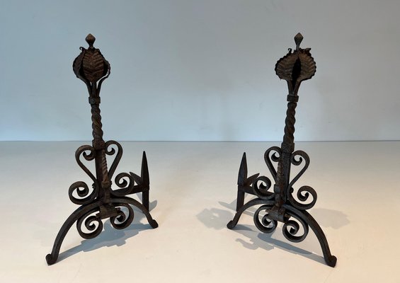 Wrought Iron Andirons, 1890s, Set of 2-BA-1769316