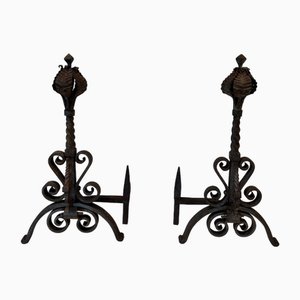 Wrought Iron Andirons, 1890s, Set of 2-BA-1769316