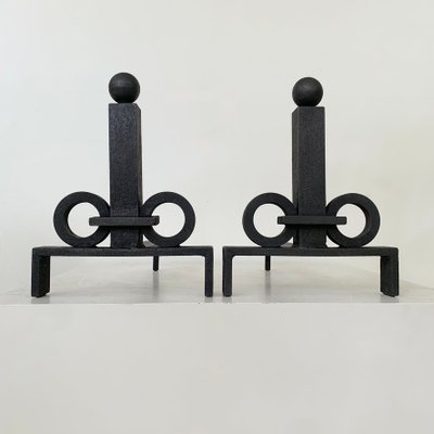 Wrought Iron Andirons by Edgar-William Brandt, France, 1930s, Set of 2-EW-2023661