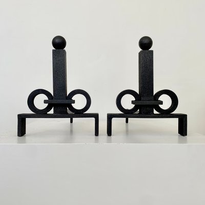 Wrought Iron Andirons by Edgar-William Brandt, France, 1930s, Set of 2-EW-2023661