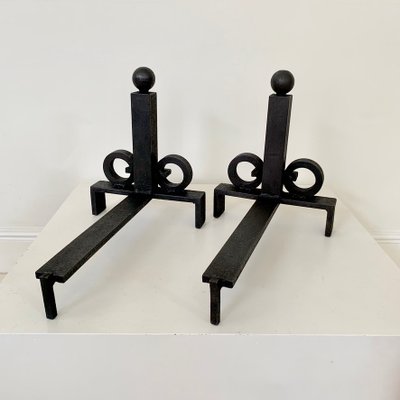 Wrought Iron Andirons by Edgar-William Brandt, France, 1930s, Set of 2-EW-2023661