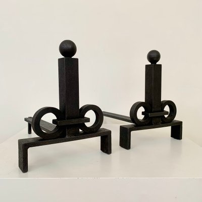 Wrought Iron Andirons by Edgar-William Brandt, France, 1930s, Set of 2-EW-2023661