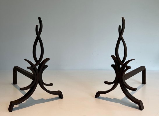 Wrought Iron Andirons by Raymond Subes, 1940s, Set of 2-BA-1786676