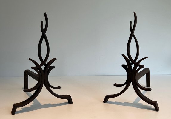 Wrought Iron Andirons by Raymond Subes, 1940s, Set of 2-BA-1786676