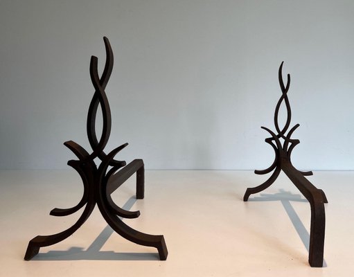 Wrought Iron Andirons by Raymond Subes, 1940s, Set of 2-BA-1786676