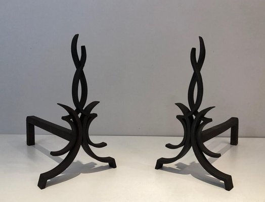 Wrought Iron Andirons by Raymond Subes, France, 1940s, Set of 2-BA-873989