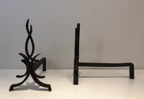 Wrought Iron Andirons by Raymond Subes, France, 1940s, Set of 2-BA-873989