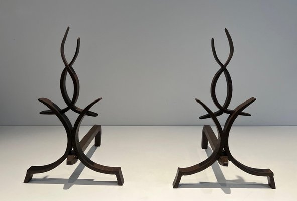 Wrought Iron Andirons from Raymond Subes, 1940s, Set of 2-BA-1786677