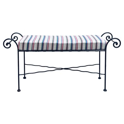 Wrought Iron Bench with Cushion, Italy, 1960s-YUW-2028586