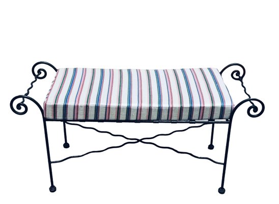 Wrought Iron Bench with Cushion, Italy, 1960s-YUW-2028586