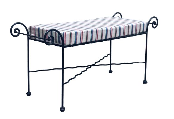 Wrought Iron Bench with Cushion, Italy, 1960s-YUW-2028586