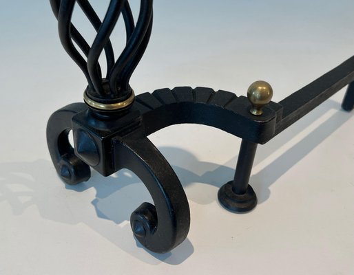 Wrought Iron & Brass Andirons, 1970s, Set of 2-BA-1784731