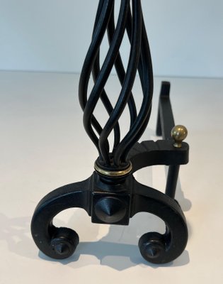 Wrought Iron & Brass Andirons, 1970s, Set of 2-BA-1784731