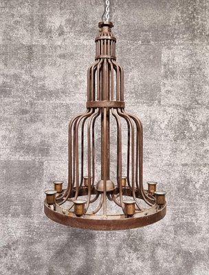 Wrought Iron Cage Chandelier, 1940s-NQV-1223657